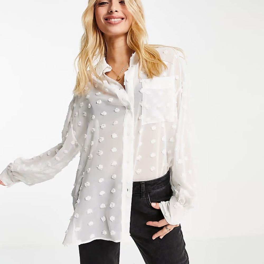 ASOS DESIGN Curve oversized shirt in white dobby Size 2